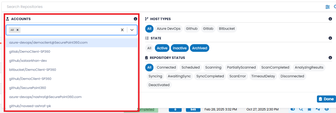 Repository State filter options